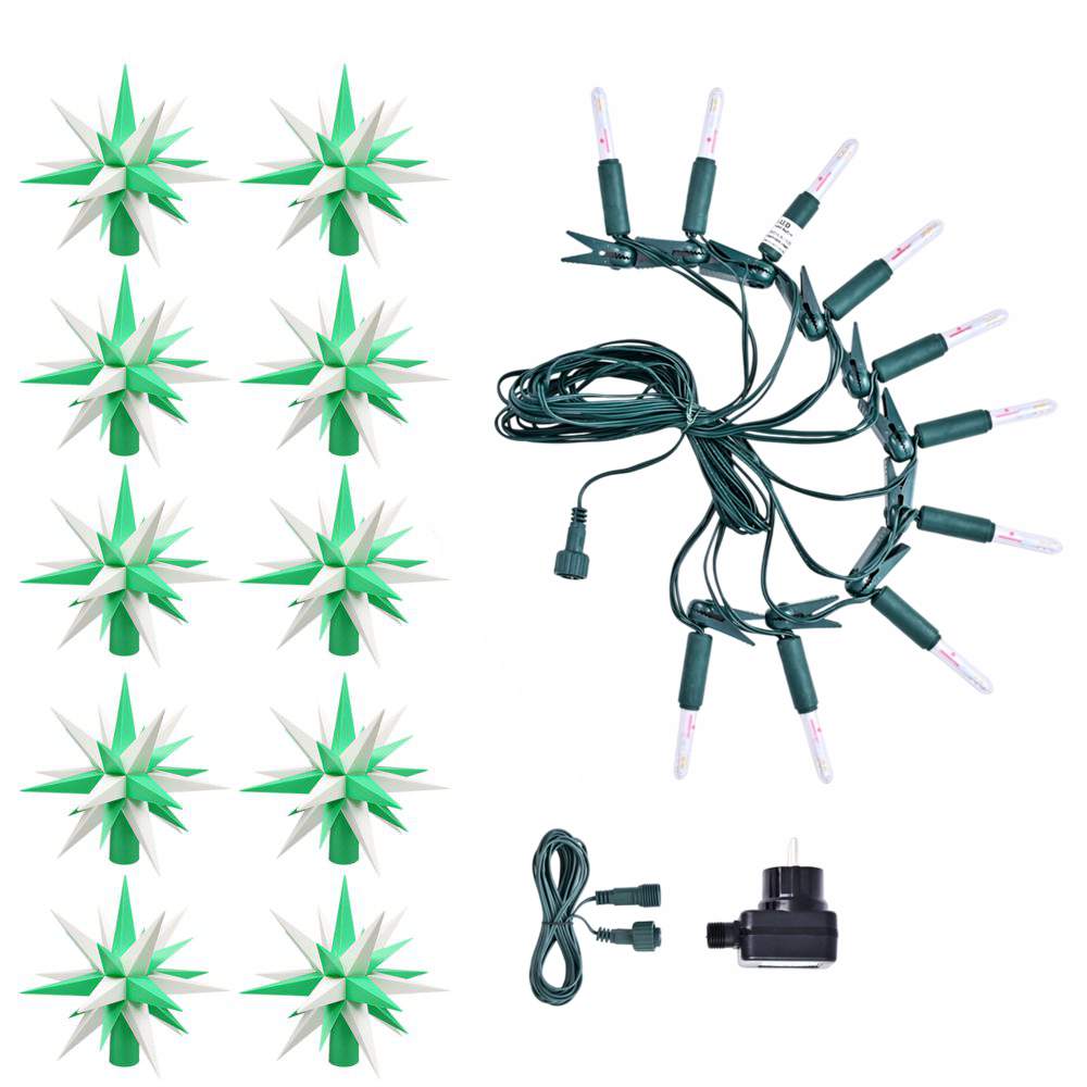 LED Sternenkette  - 10er Kette grün/weiße 13 cm Herrnhuter Sterne