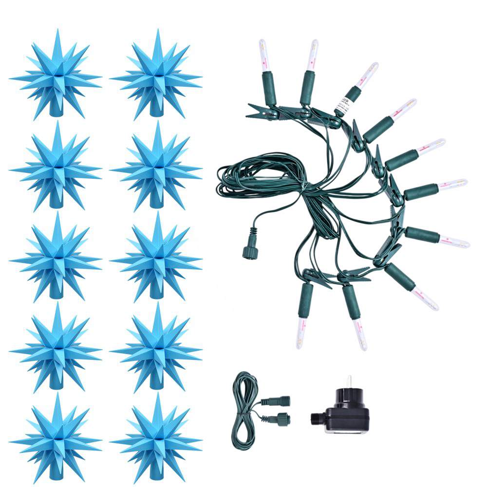 LED Sternenkette  - 10er Kette blaue 13 cm Herrnhuter Sterne