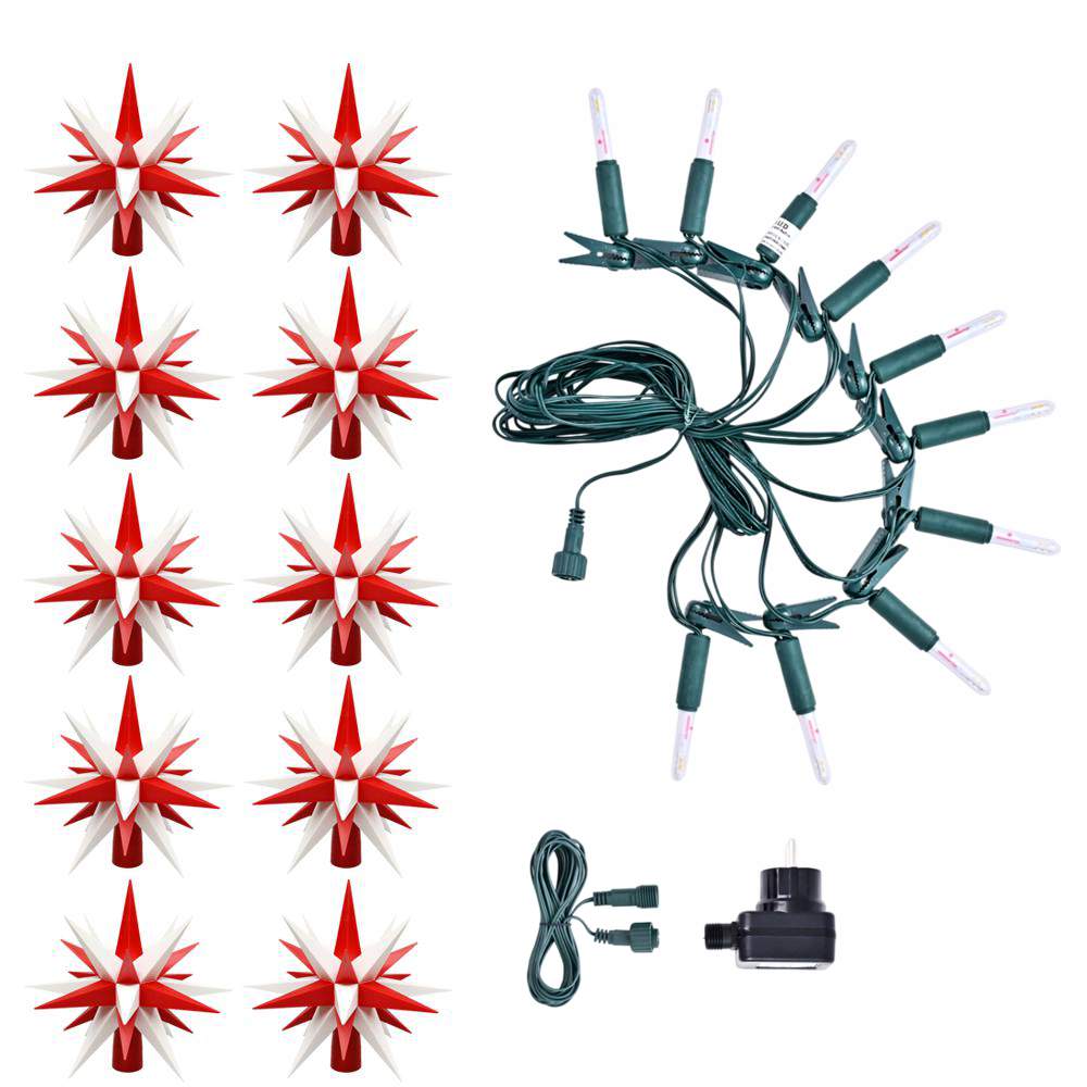 LED Sternenkette  - 10er Kette weiß/rote 13 cm Herrnhuter Sterne