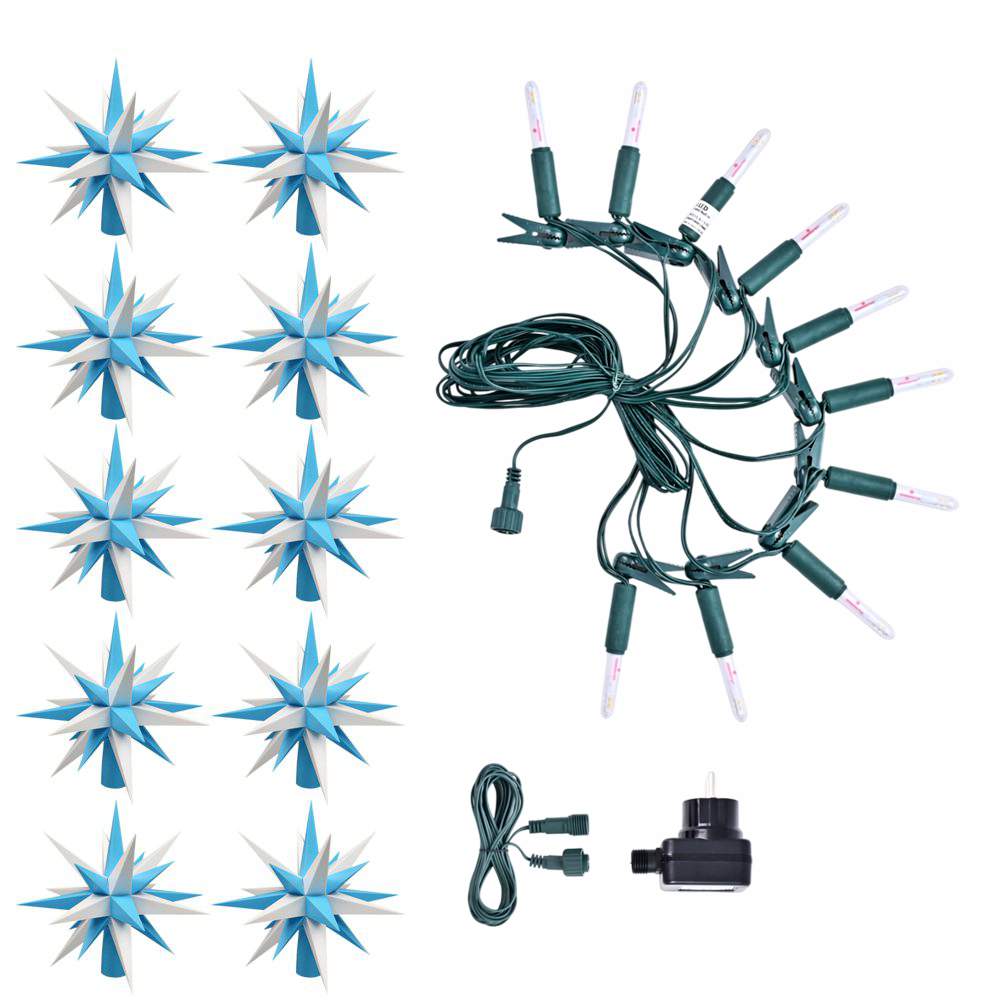 LED Sternenkette  - 10er Kette blau/weiße 13 cm Herrnhuter Sterne