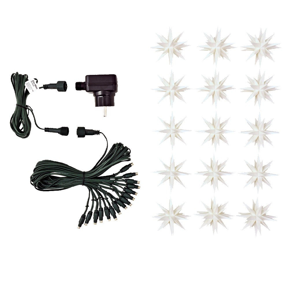 Miniatur-Sternenkette - weiß - 15 Sterne - 8 cm Herrnhuter Sterne