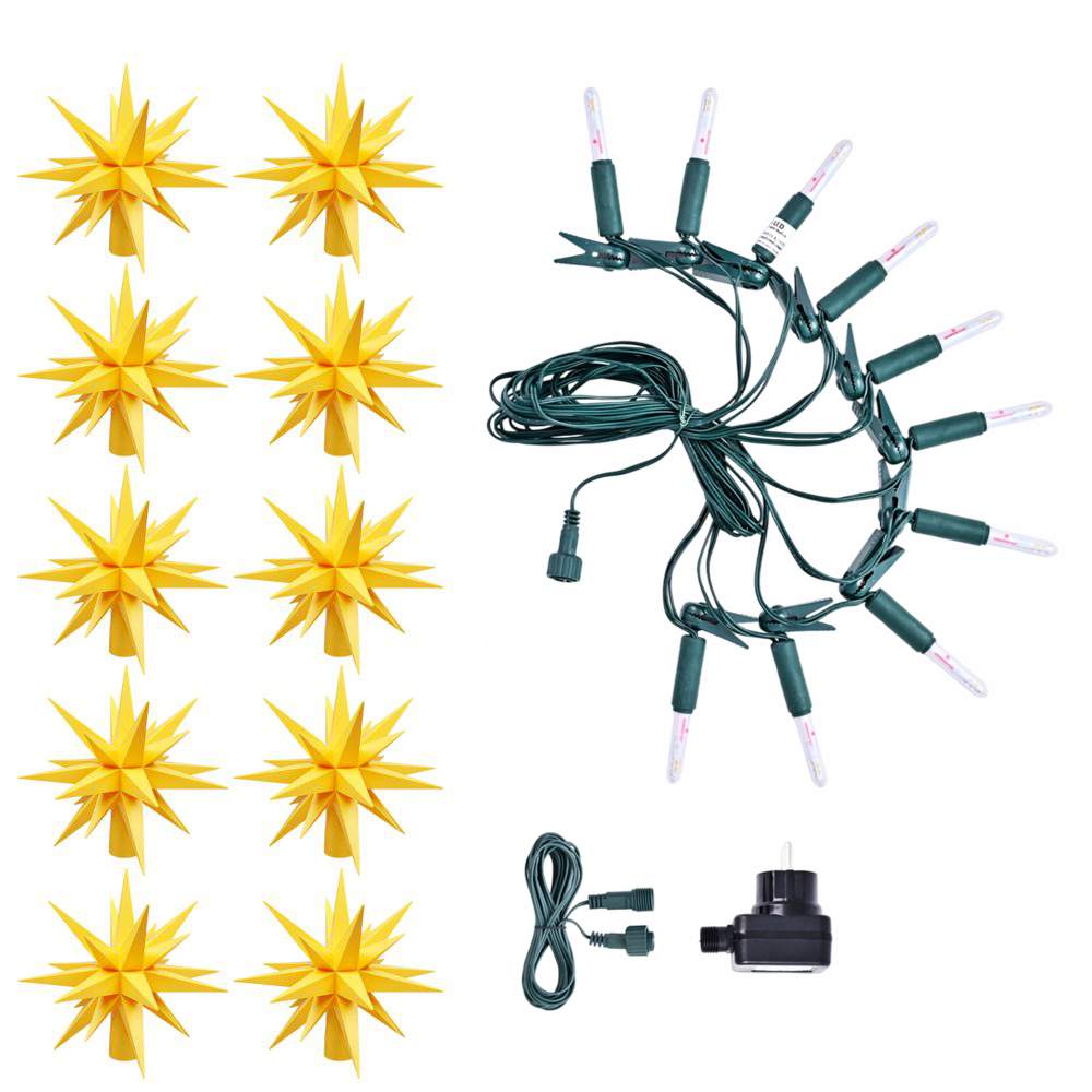 LED Sternenkette  - 10er Kette gelbe 13 cm Herrnhuter Sterne