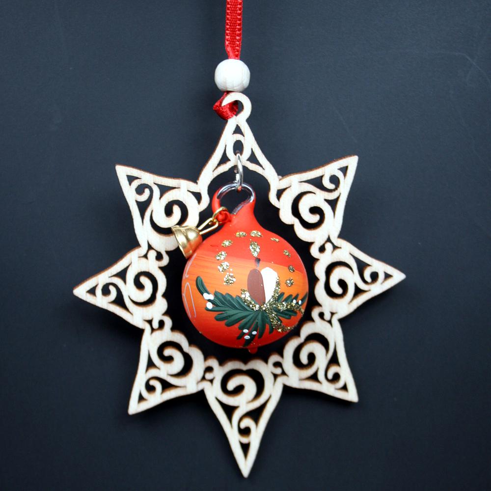 Baumbehang - Stern mit Kugel rote Sinfonie, 9 cm