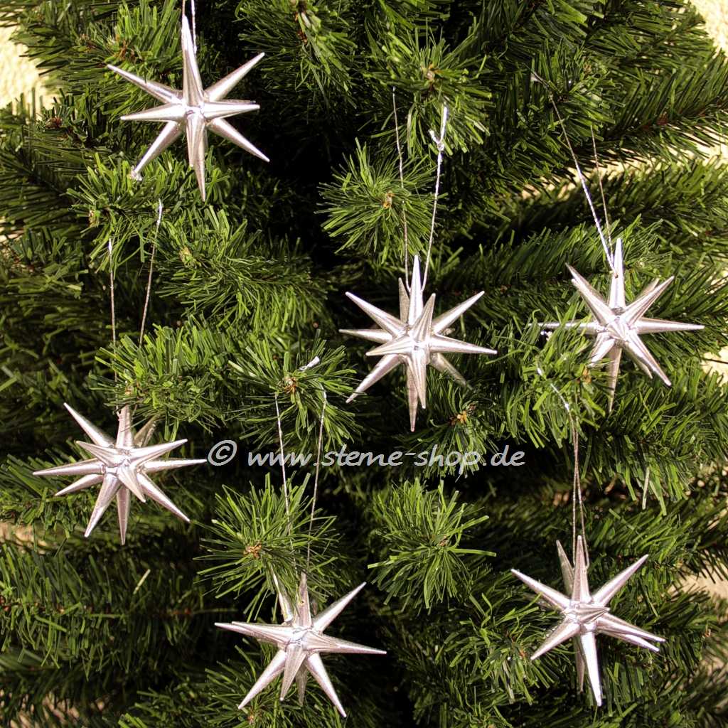 Kleine Holzsterne, 6- teilig 7 cm silber