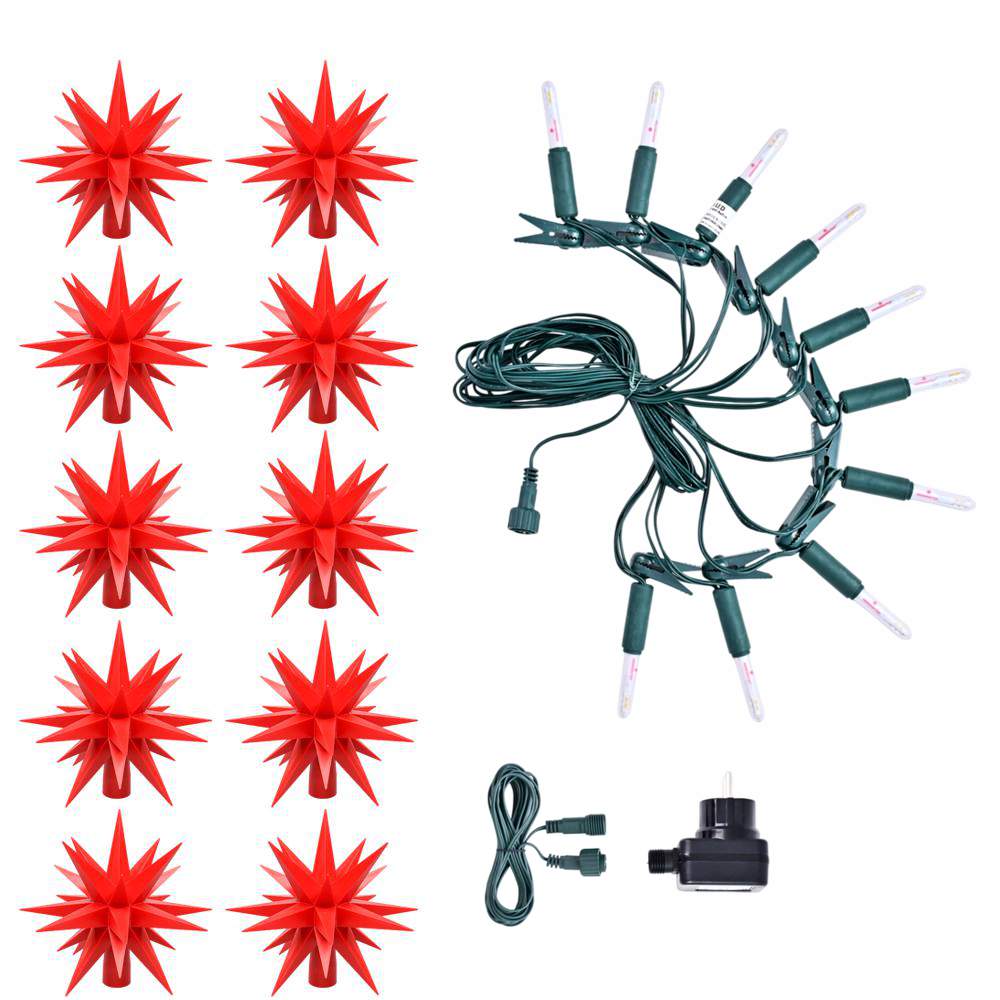 LED Sternenkette  - 10er Kette rote 13 cm Herrnhuter Sterne