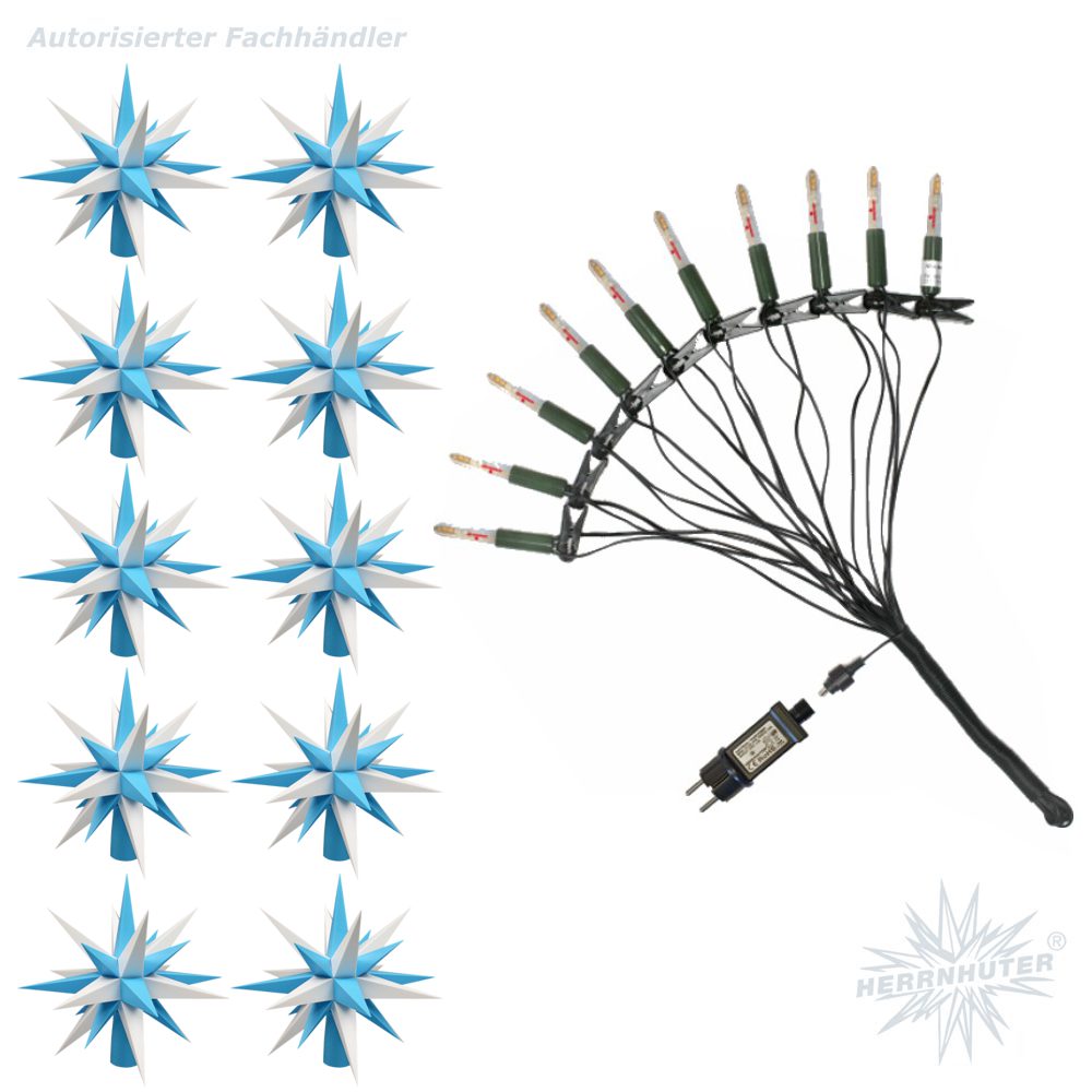 LED Sternenkette - weiß/blau - 10er Kette Herrnhuter Sterne