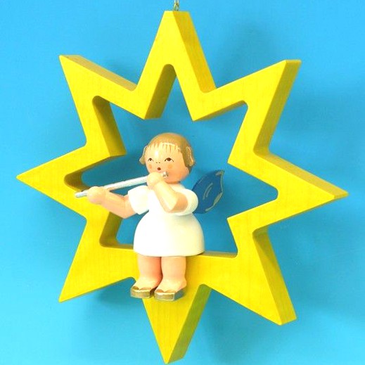 mittlerer Engel im Stern mit Querflöte - farbig