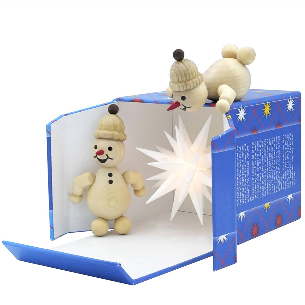 Schöne Bescherung - liebevolle Szene Juniorschneemänner mit Herrnhuter Miniaturstern