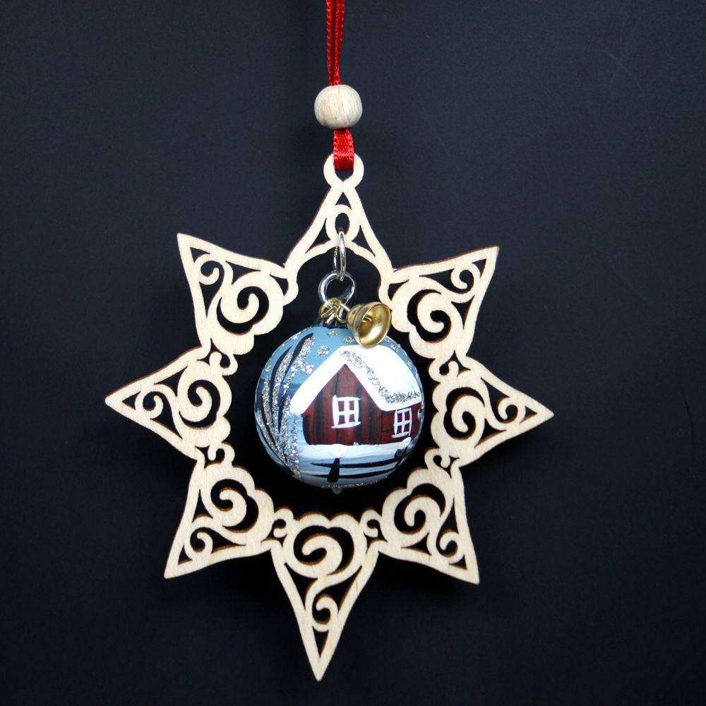 Baumbehang - Stern mit Kugel Silbermond, 9 cm