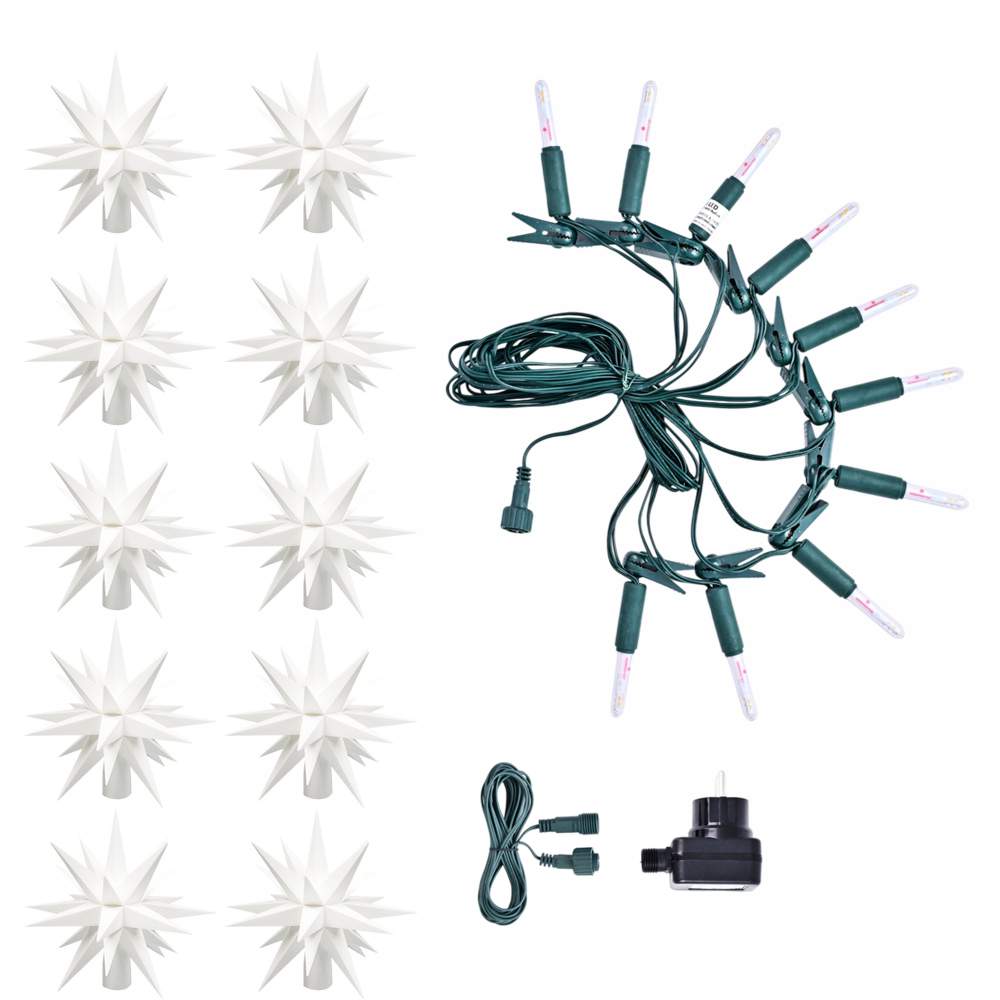 LED Sternenkette  - 10er Kette weiße 13 cm Herrnhuter Sterne