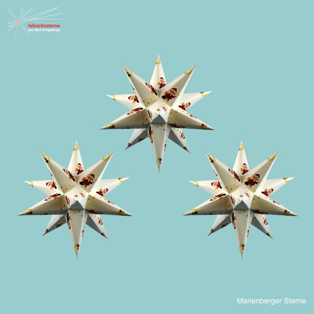 3 Motivsterne creme mit Sandmann 16 cm mit 6 Std. Timer + Batteriebeleuchtung