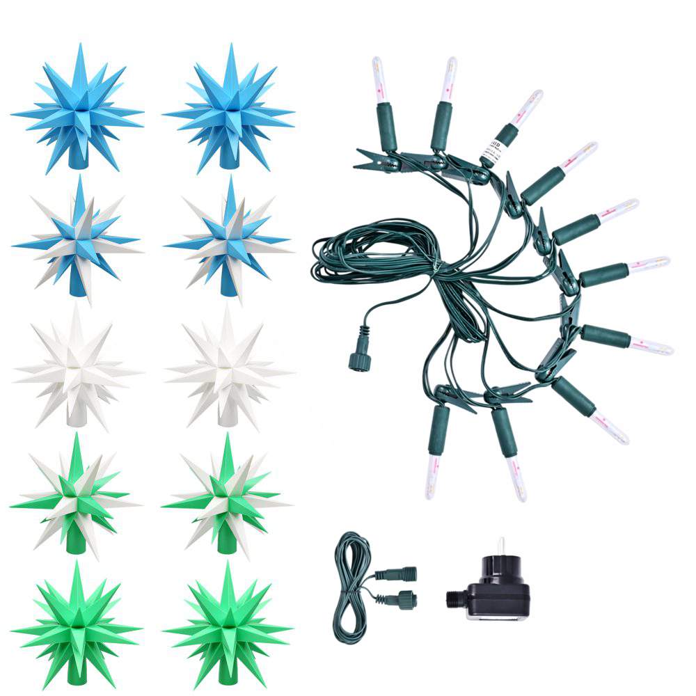 LED Sternenkette  - 10er Kette mit einem blau/grünen Mix 13 cm Herrnhuter Sterne