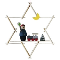 Baumbehang - Stern, 9,5 cm mit Eisenbahn und Schaffner